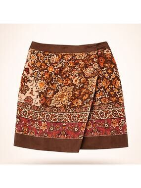 New York & Company Floral Wrap Skirt Brown Orange Burgundy Beige Size 12